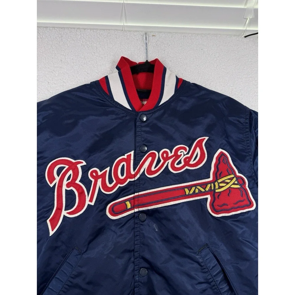 Vtg 80's Atlanta Braves Wilson Blue Satin Size 42 Made In USA Field Jacket